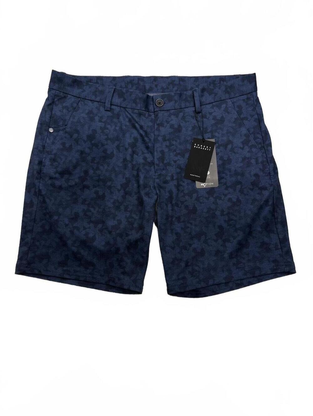 NEW Robert Barakett Fauna Motion Knit Shorts Navy Blue Camo Stretch Mens 36